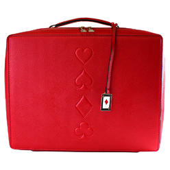 Estee Lauder Red w/Gold Zipper and Playing Cards Symbols Cosmetic Makeup Case Travel Bag