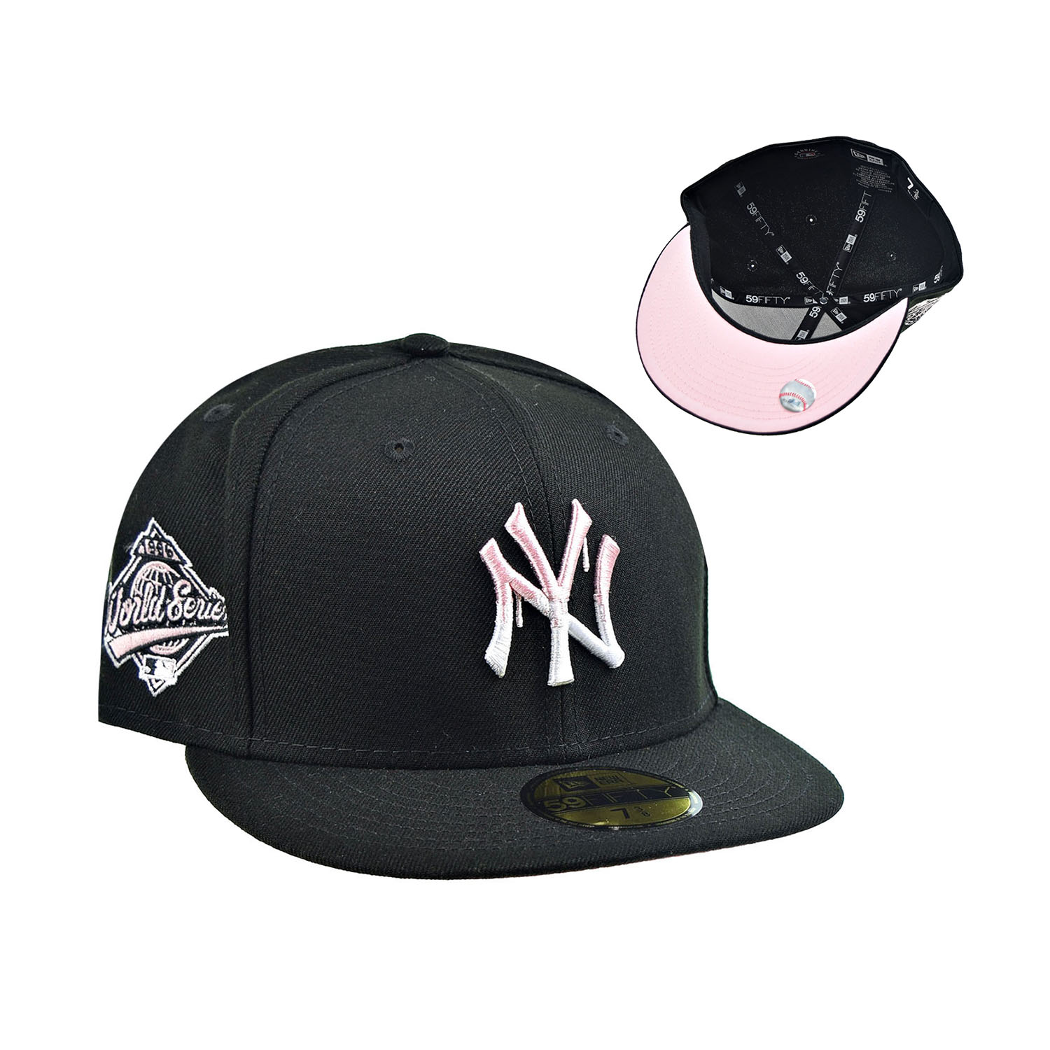 New Era New York Yankees World Series Drip 59Fifty Fitted Hat Black-Pink Bottom 60185483 (Size 7 5/8)