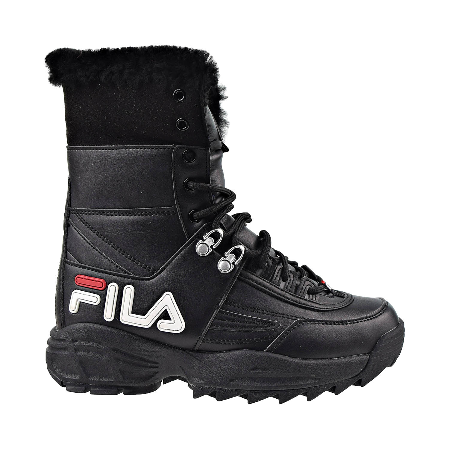 Fila Disruptor Shearling Top Women's Boots Black-White-Red 5hm00545-014
