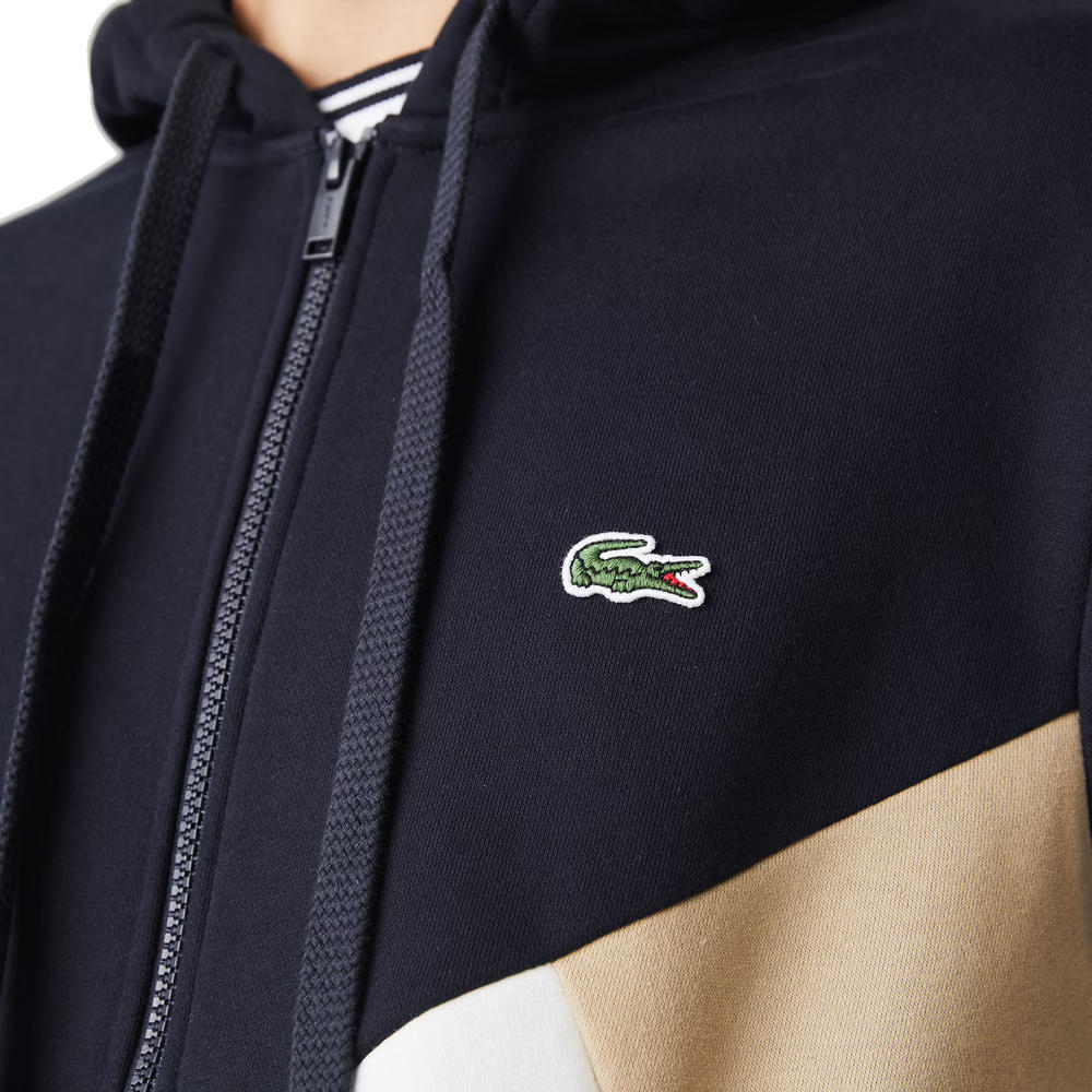 Lacoste Colorblock Lacoste Colorblock Lettered Men's Fleece Zip Hoodie Navy Blue-Beige ...