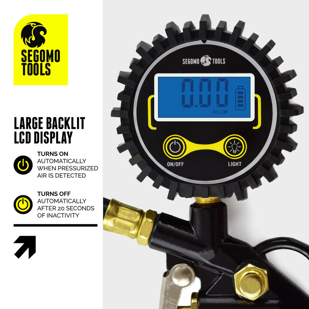 Segomo Tools 250 PSI Heavy Duty Digital Tire Inflator Kit With Pressure Gauge & Accessories - DTIK1