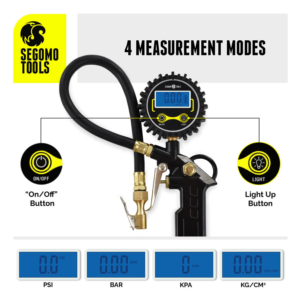 Segomo Tools 250 PSI Heavy Duty Digital Tire Inflator Kit With Pressure Gauge & Accessories - DTIK1
