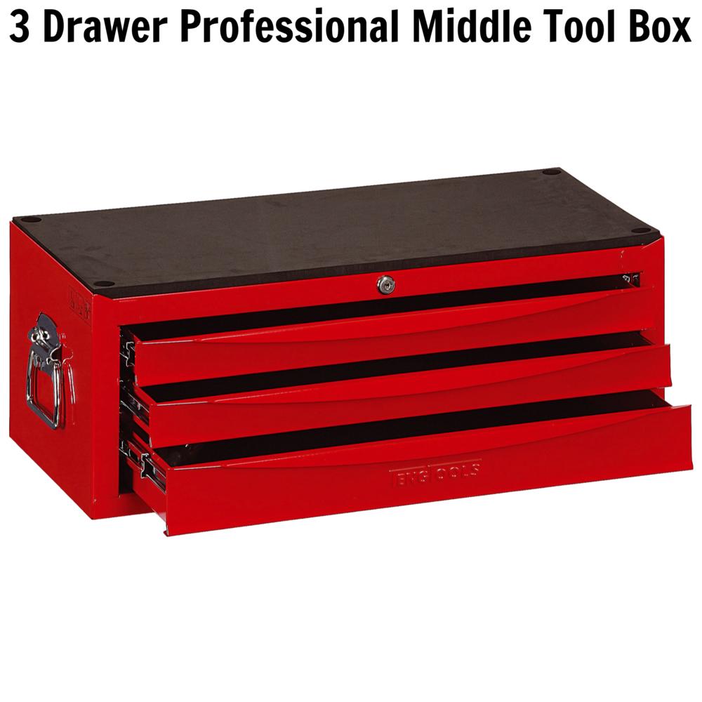 Teng Tools 3 Drawer Professional Portable Steel Lockable Red SV Middle Tool Box - TC803USV