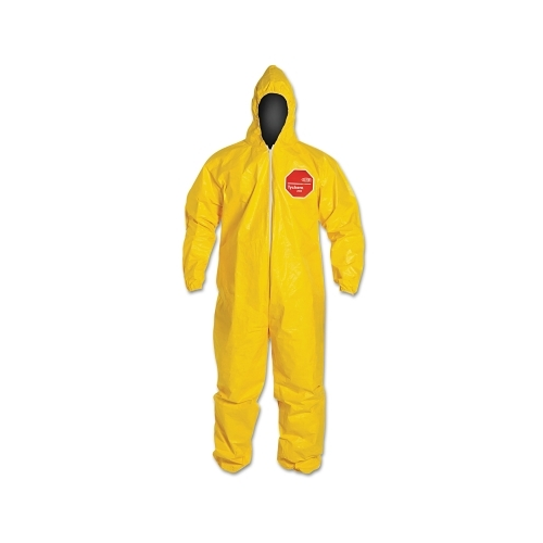 Dupont Tychem 2000 Coverall, Serged Seams, Attached Hood, Elastic Wrists And Ankles, Zipper Front, Storm Flap, Yellow, 2X-Large