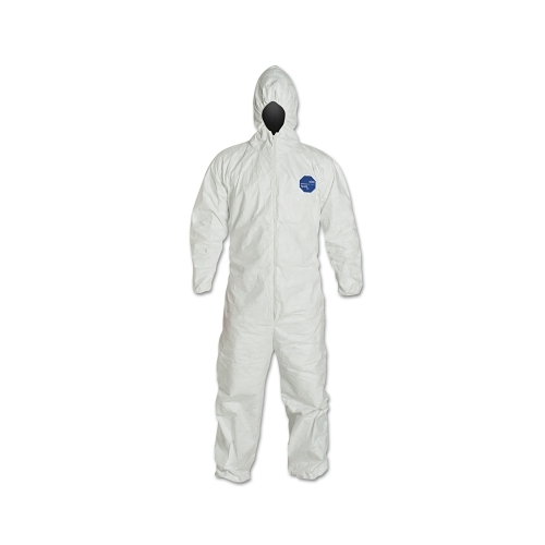 Dupont Tyvek 400 Coverall, Serged Seams, Attached Hood, Elastic Waist, Elastic Wrists And Ankles, Front Zip, Storm Flap, White,
