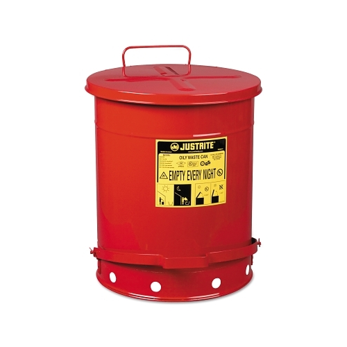 Justrite Red Oily Waste Can, 14 Gal, Foot Operated Cover - 1 per EA - 09500
