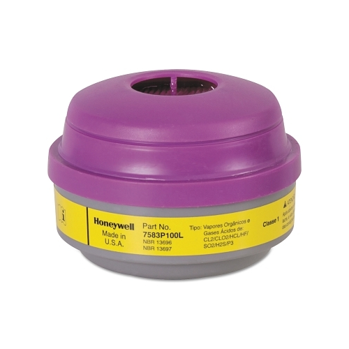 Honeywell North Combination Gas And Vapor Cartridge, Yellow/Magenta, Chlorine/Hydrogen Chloride/Organic Vapors, P100 Filter - 1