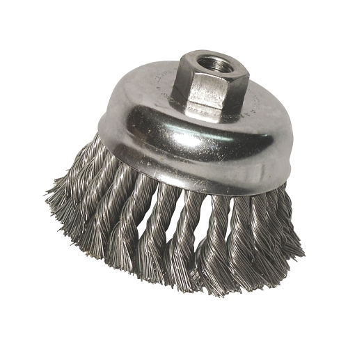 Anchor Brand Knot Wire Cup Brush, 6 Inches Dia., 5/8-11 Arbor, .035 Inches Carbon Steel Wire - 1 per EA - 93996