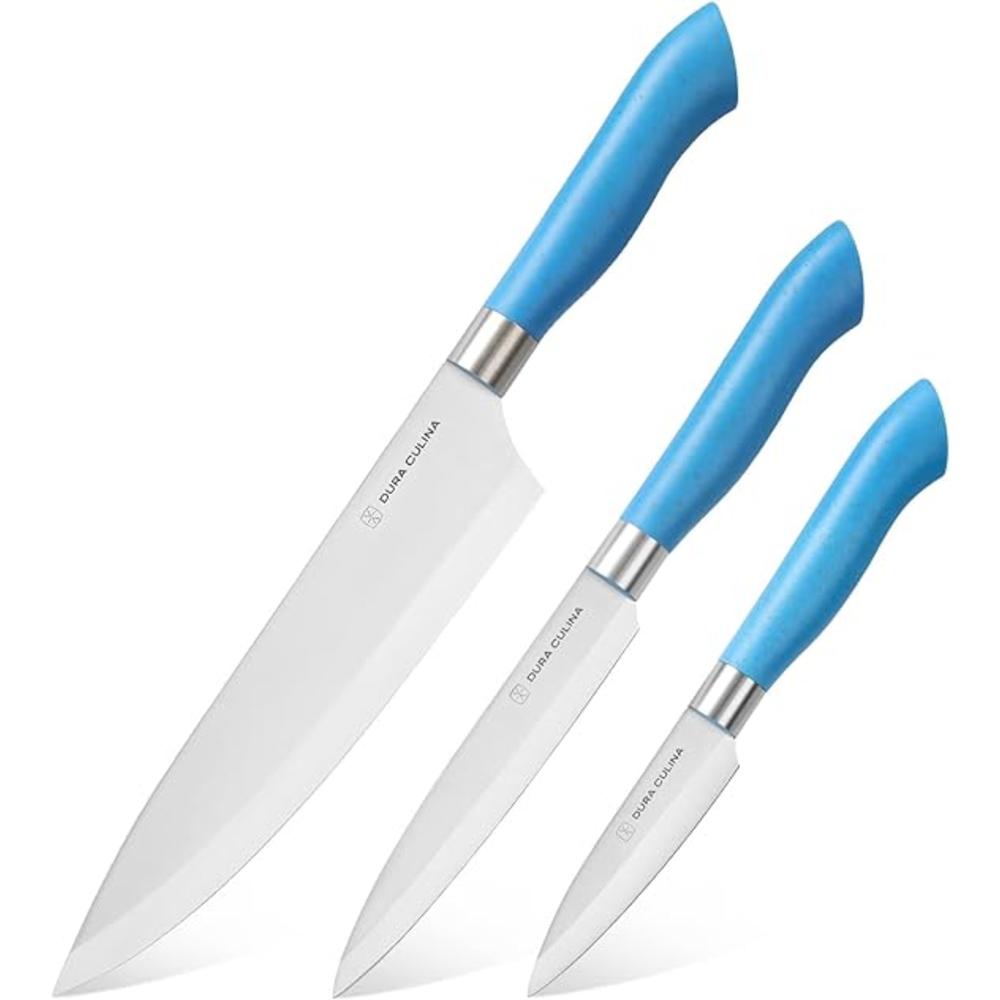 DURA LIVING EcoCut 3-Piece Kitchen Knife Set High Carbon Blades - LIGHT BLUE