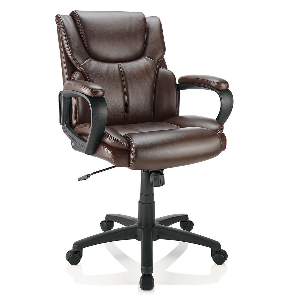 Realspace Open Box Realspace Mayhart Vinyl Mid-Back Chair 4659304 Brown/Black