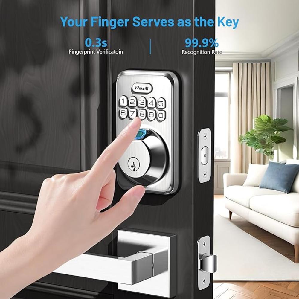 Zowill Fingerprint Door Lock, Keypad Lock With 2 Handles, Keyless Entry Matt Blk