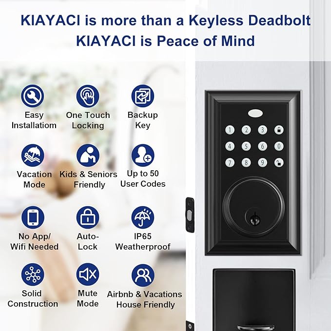 KIAYACI Open Box KIAYACI Door Lock Set Keypad Deadbolt Smart Keyless A-SJ03019-USAM021 - Black