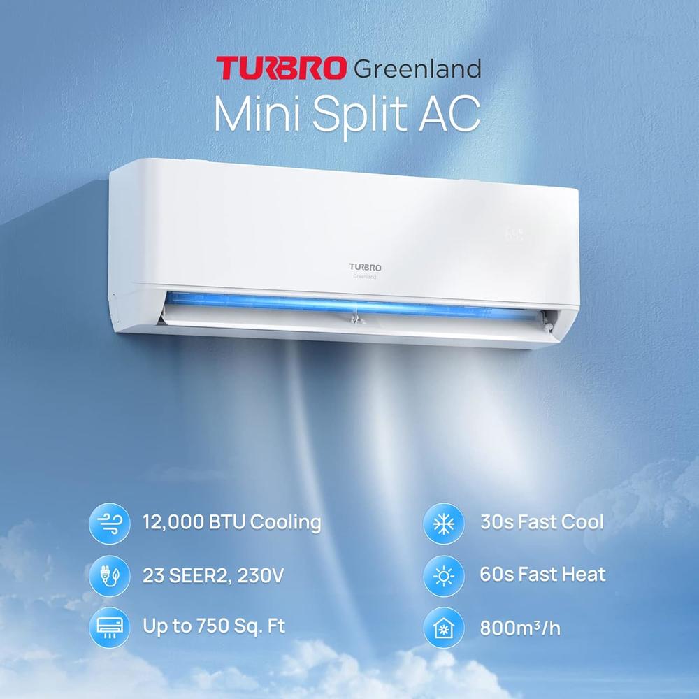 TURBRO Open Box TURBRO 12,000 BTU Ductless Mini Split Inverter AC with Heat Pump GL12K115 -WHITE