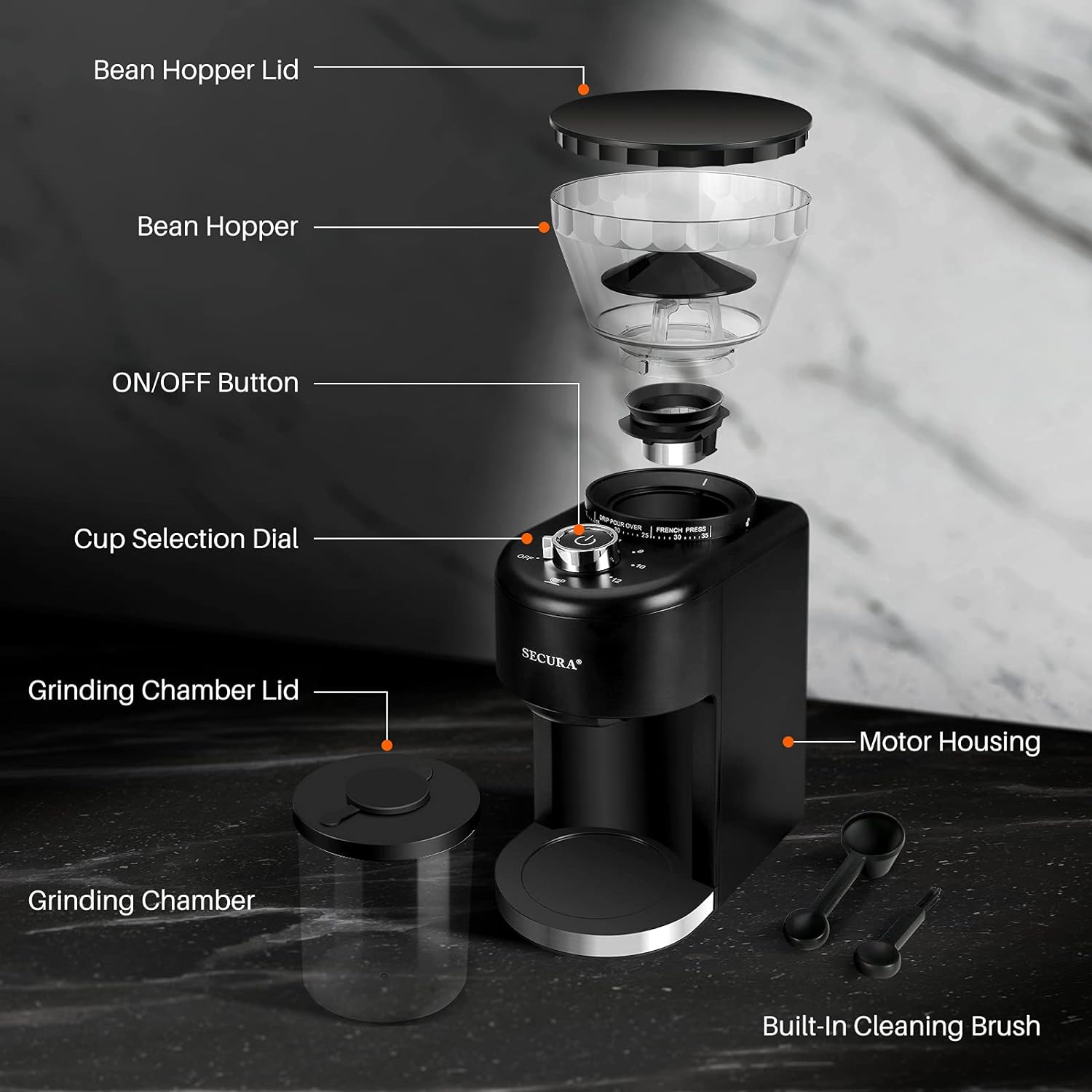 Secura Open Box Secura Conical Burr Coffee Grinder, Large CG9702-UL - BLACK