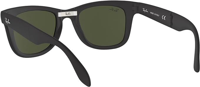 Ray-Ban Open Box Ray-Ban RB4105 Folding Wayfarer Square Sunglasses - BLACK/G-15 GREEN