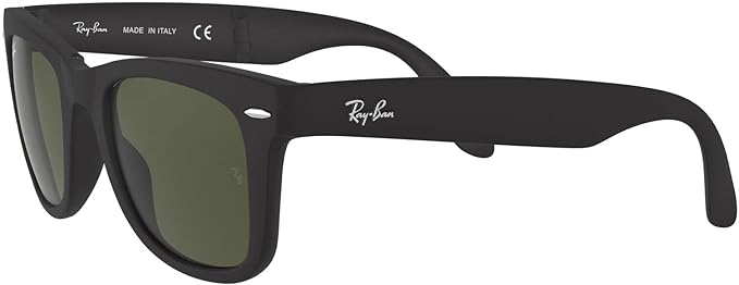 Ray-Ban Open Box Ray-Ban RB4105 Folding Wayfarer Square Sunglasses - BLACK/G-15 GREEN