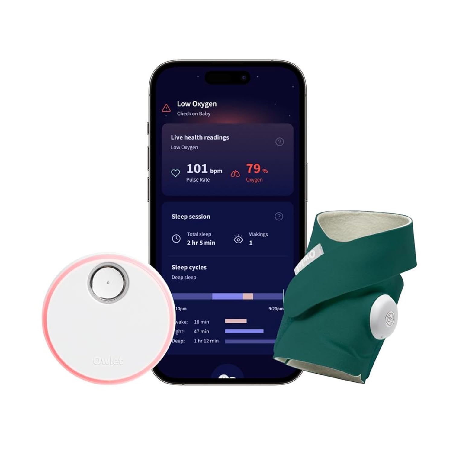 Owlet Dream Sock Smart Baby Monitor - Track Live Heart Rate - Deep Sea Green