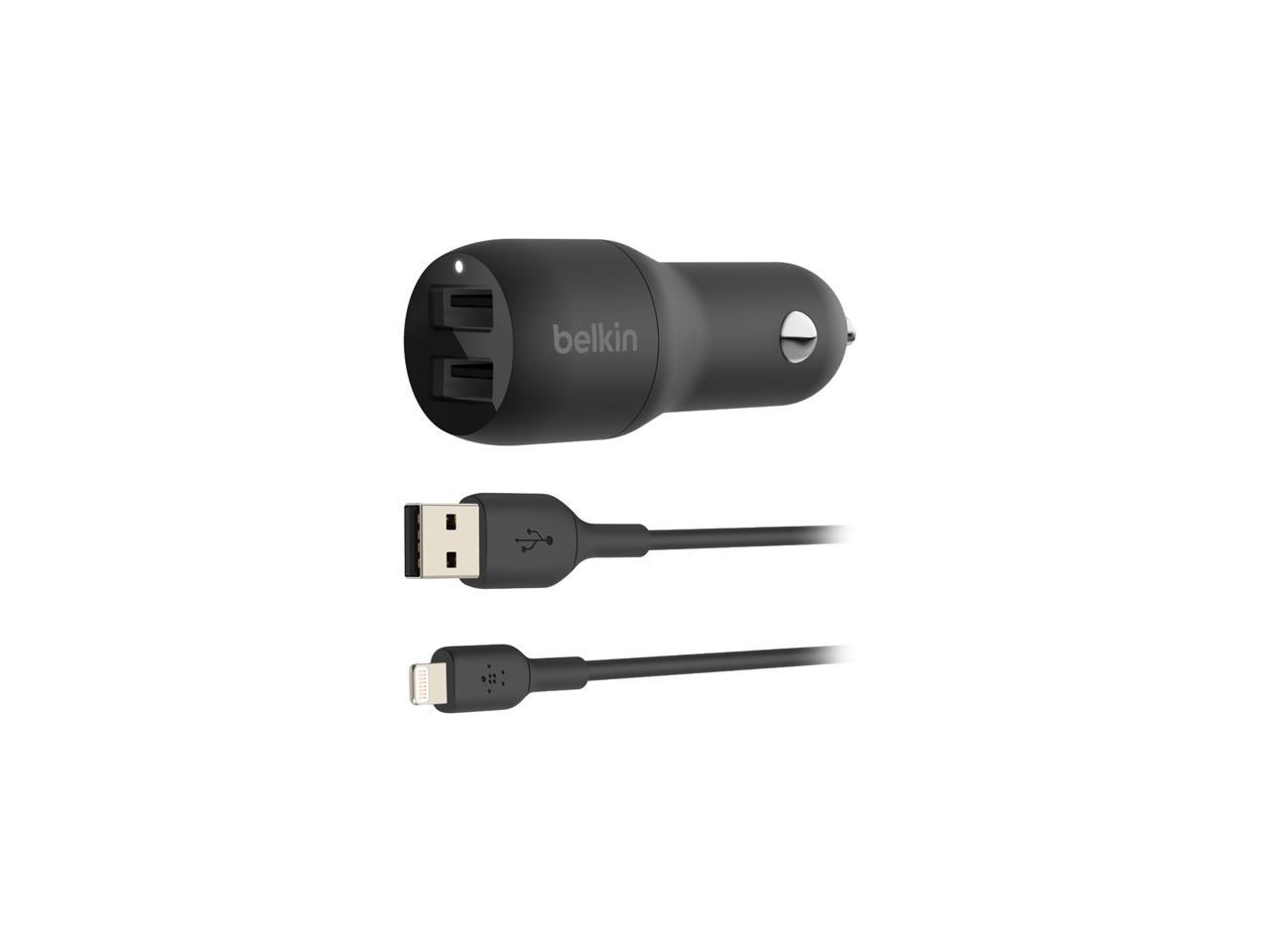BELKIN CCD001BT1MBK Black BOOST CHARGE Dual USB-A Car Charger 24W + USB-A to Lightning Cable
