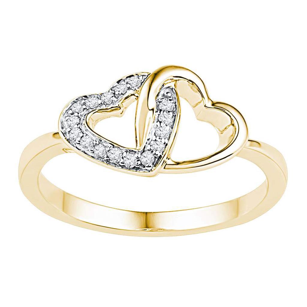 gndatlanta 10k Yellow Gold Round Diamond Double Locked Heart Ring 1/12 Cttw