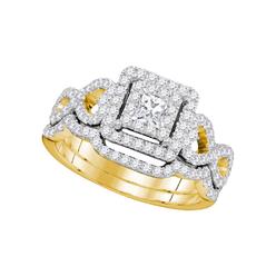 gndatlanta 14k Yellow Gold Princess Diamond Woven Bridal Wedding Ring Set 7/8 Cttw (Certified)