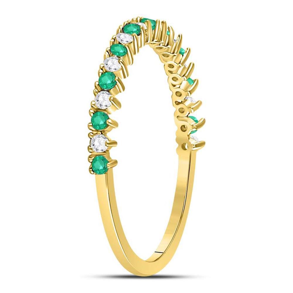 gndatlanta 10k Yellow Gold Round Emerald Diamond Stackable Band Ring 1/5 Cttw