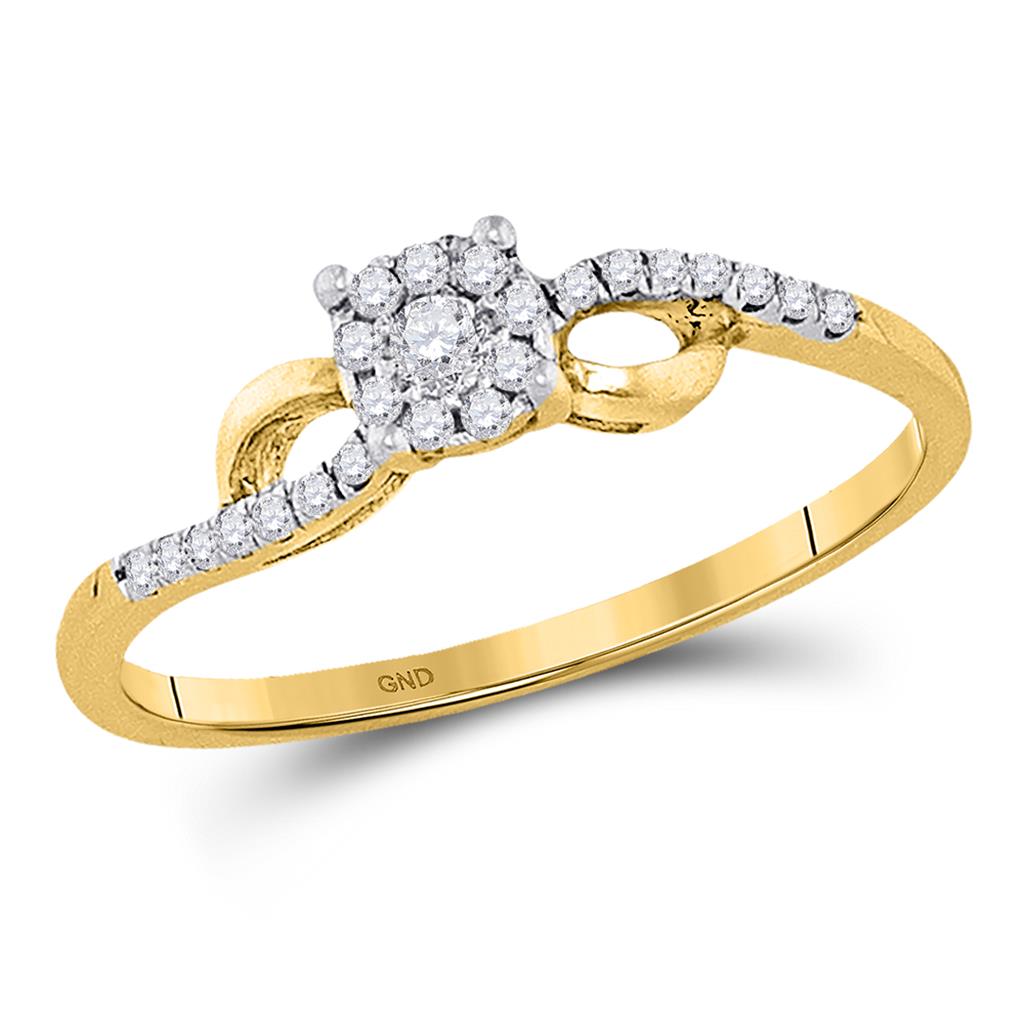 gndatlanta 10k Yellow Gold Round Diamond Cluster Promise Ring 1/10 Cttw