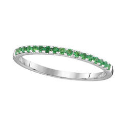 gndatlanta 14k White Gold Round Natural Emerald Single Row Band Ring 1/6 Cttw
