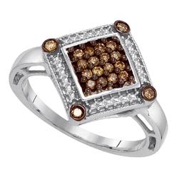 gndatlanta 14k White Gold Brown Cluster Diamond Diagonal Square-shape Ring 1/4 Cttw