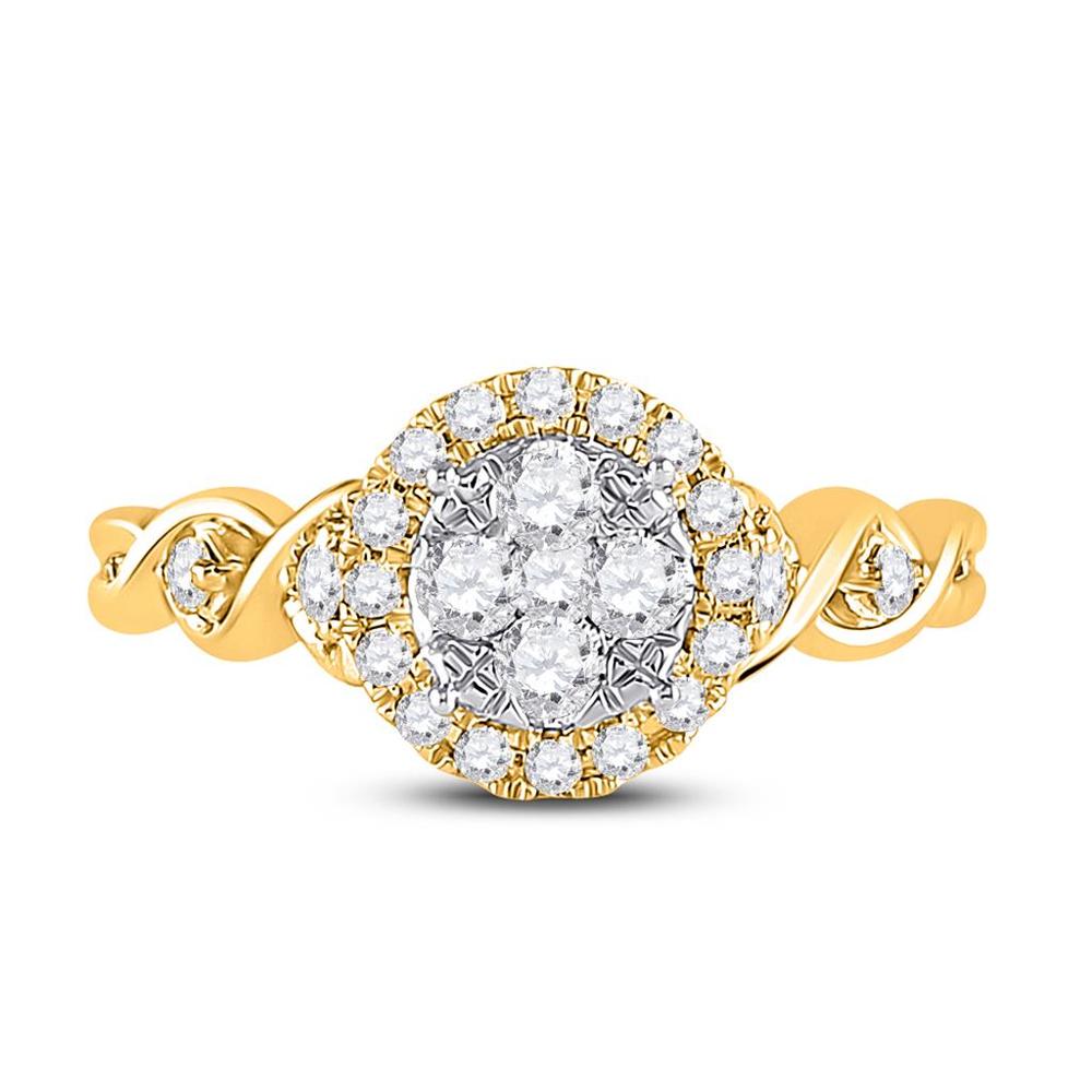 gndatlanta 10k Yellow Gold Round Diamond Cluster Halo Ring 1/2 Cttw