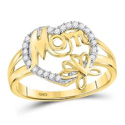 gndatlanta 10kt Yellow Gold Round Diamond Mom Mother Heart Butterfly Ring 1/6 Cttw