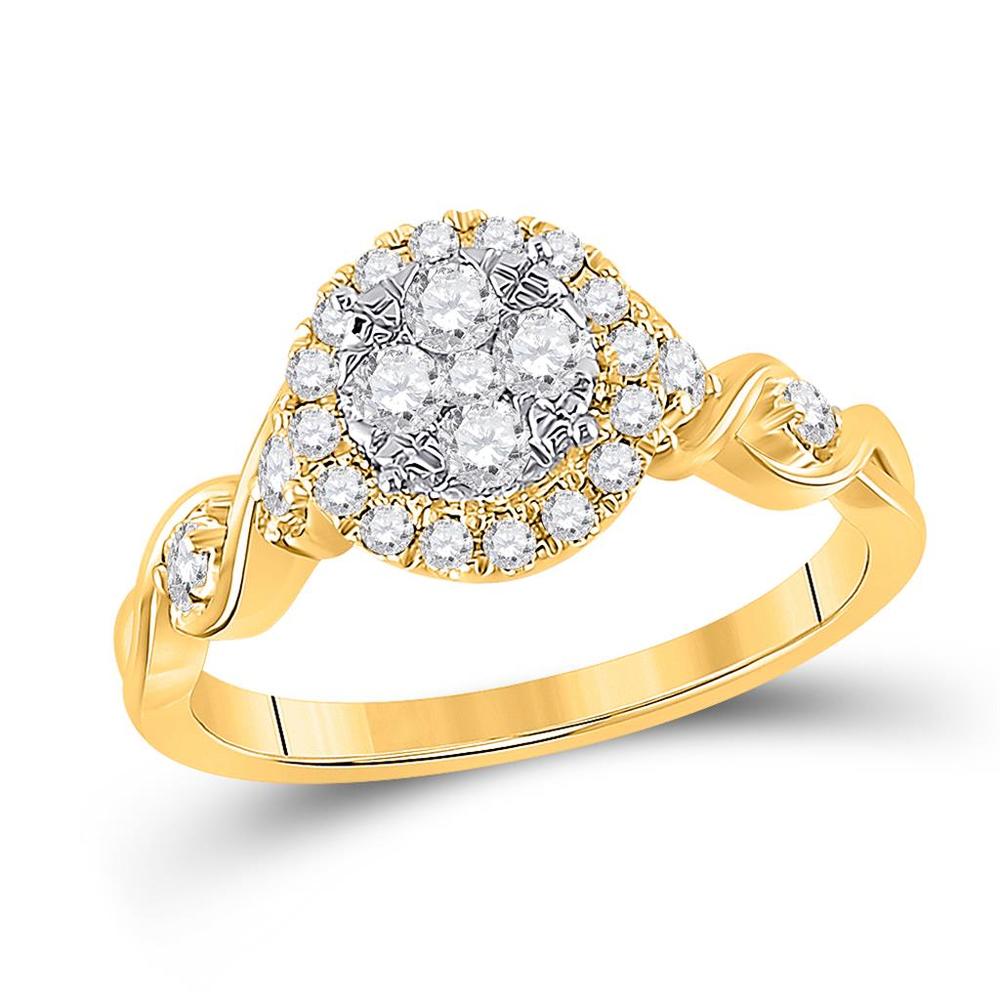 gndatlanta 10k Yellow Gold Round Diamond Cluster Halo Ring 1/2 Cttw