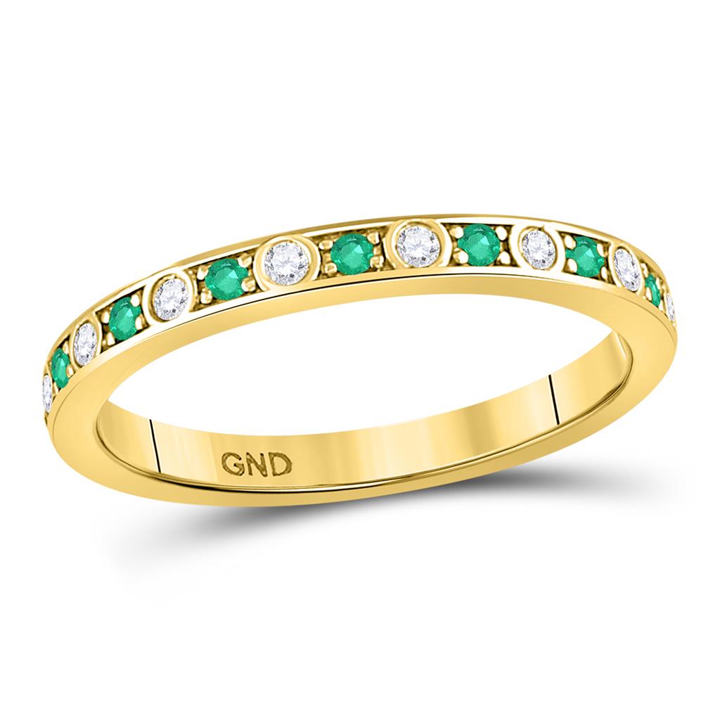 gndatlanta 10k Yellow Gold Round Emerald Diamond Alternating Stackable Band Ring 1/4 Cttw