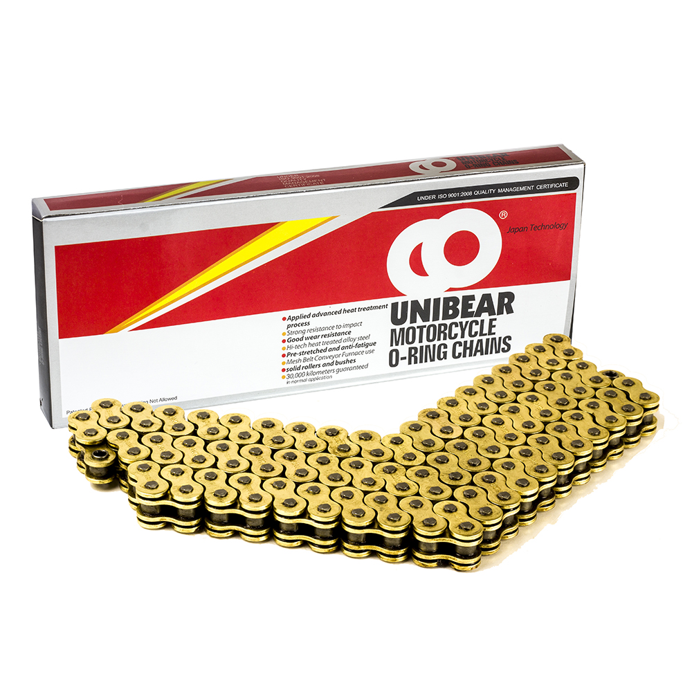 Unibear 5 Gold Motorcycle O Ring Chain 106 Links With 1 Connecting Link Unibear 5 Gold Motorcycle O Ring Chain 106 Links With 1 Connecting Link