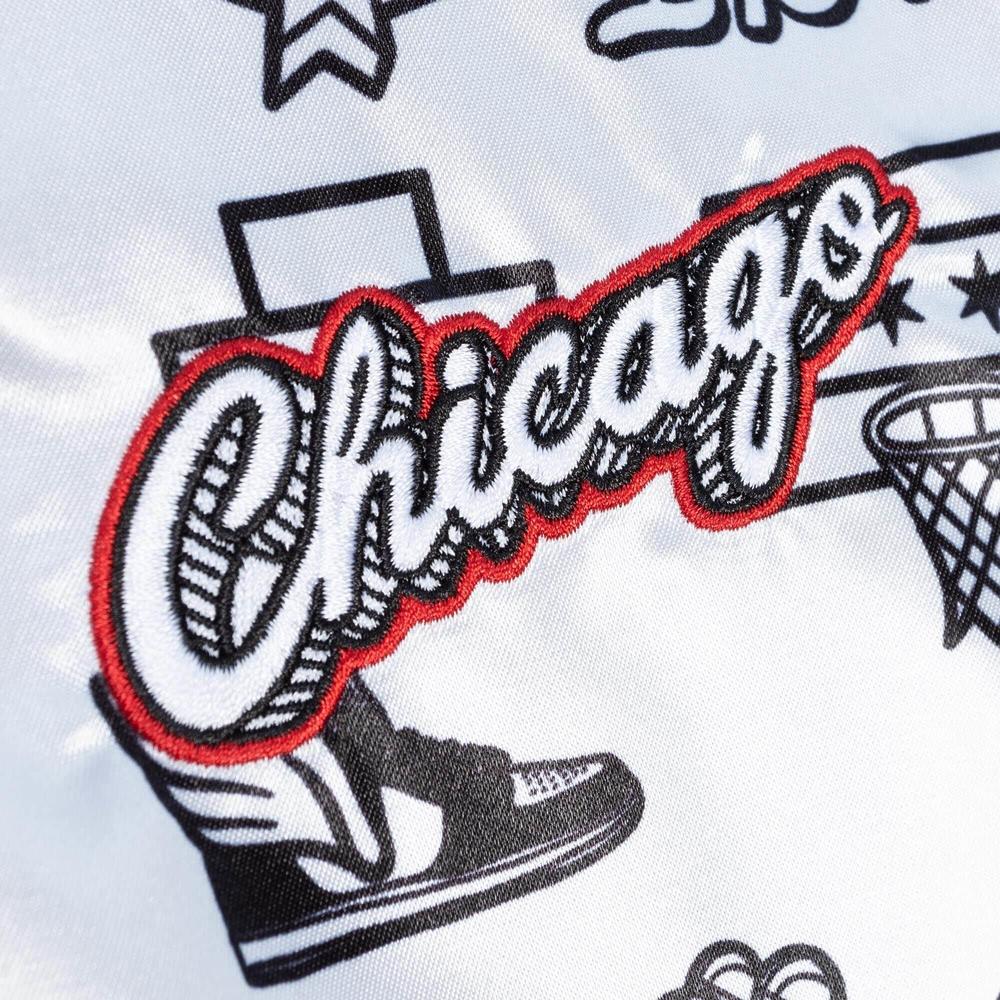 Mitchell & Ness Women's Mitchell & Ness White/Black NBA Chicago Bulls Doodle Satin Jacket