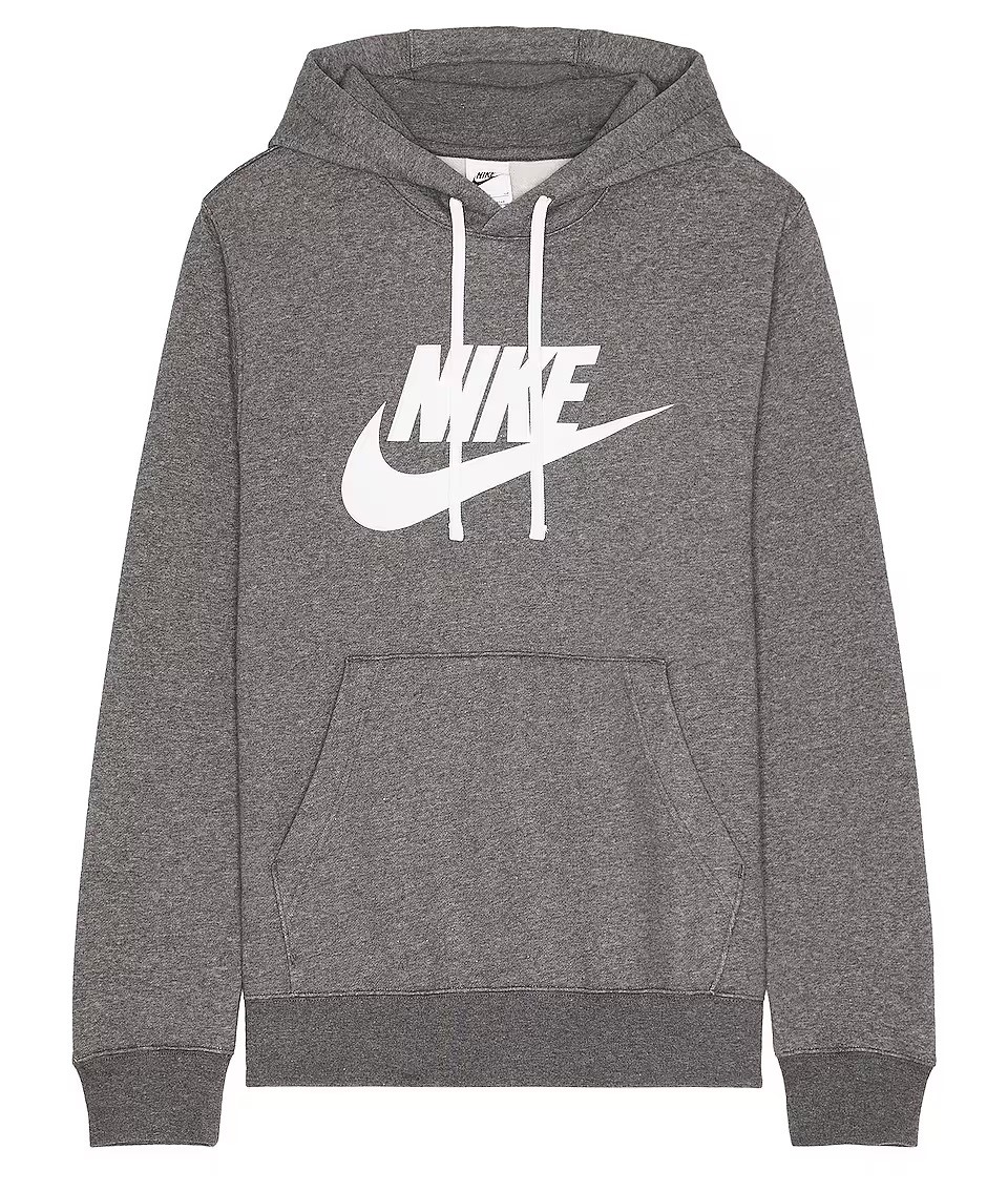 Nike Men's Nike Sportswear Charcoal Heather/White Fleece Graphic Pullover Hoodie