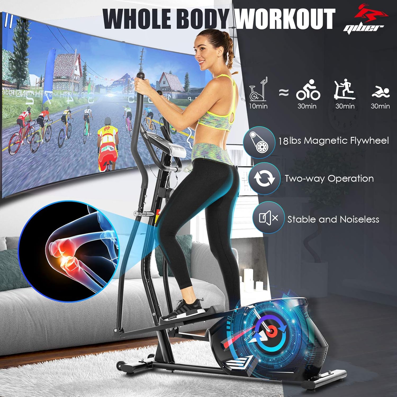 funmily Adjustable 10 Level Elliptical Machines for Home Use with Smart APP&Large LCD Display, 390lb Capacity Elliptical Cross Trainer