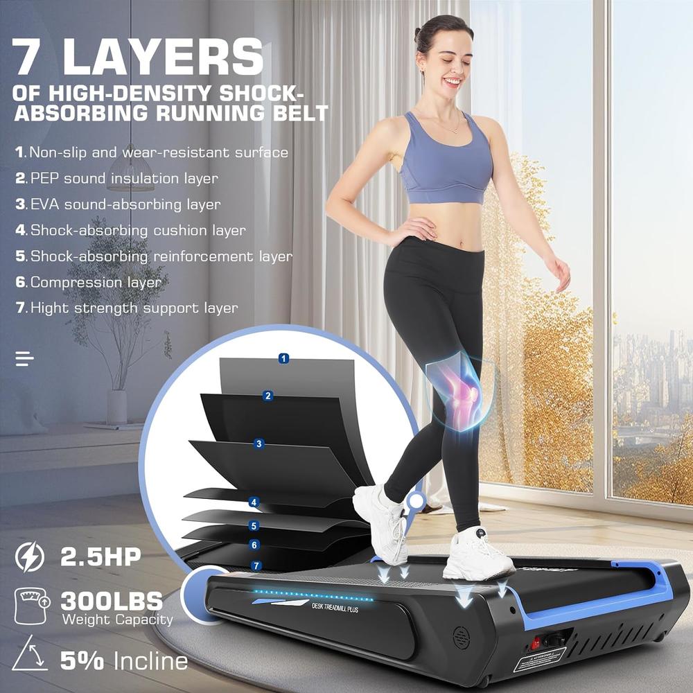 funmily 2.5HP Ultra-Quiet Smallest Compact Under Desk Walking Pad Treadmill w/Incline&Remote Control&LED Screen, 300lbs Weight Capacity