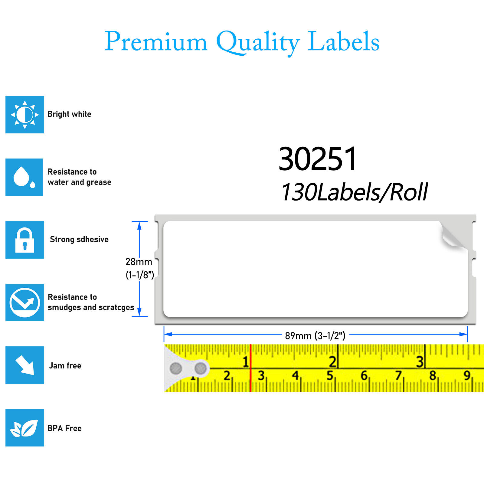 GREENCYCLE (6 Roll/ 130 Labels per Roll) Compatible for Dymo 30251 1-1/8" x 3-1/2" Die-Cut White Address Shipping Paper Label