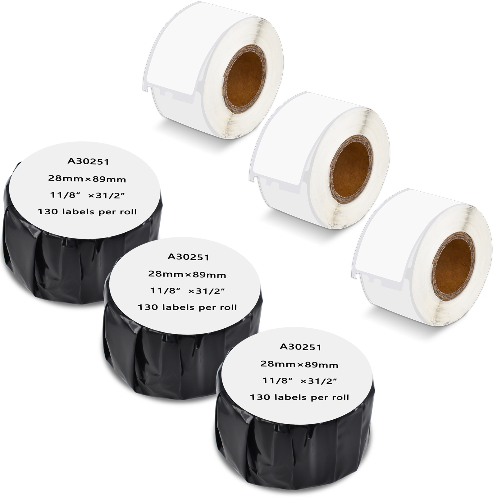 GREENCYCLE (6 Roll/ 130 Labels per Roll) Compatible for Dymo 30251 1-1/8" x 3-1/2" Die-Cut White Address Shipping Paper Label