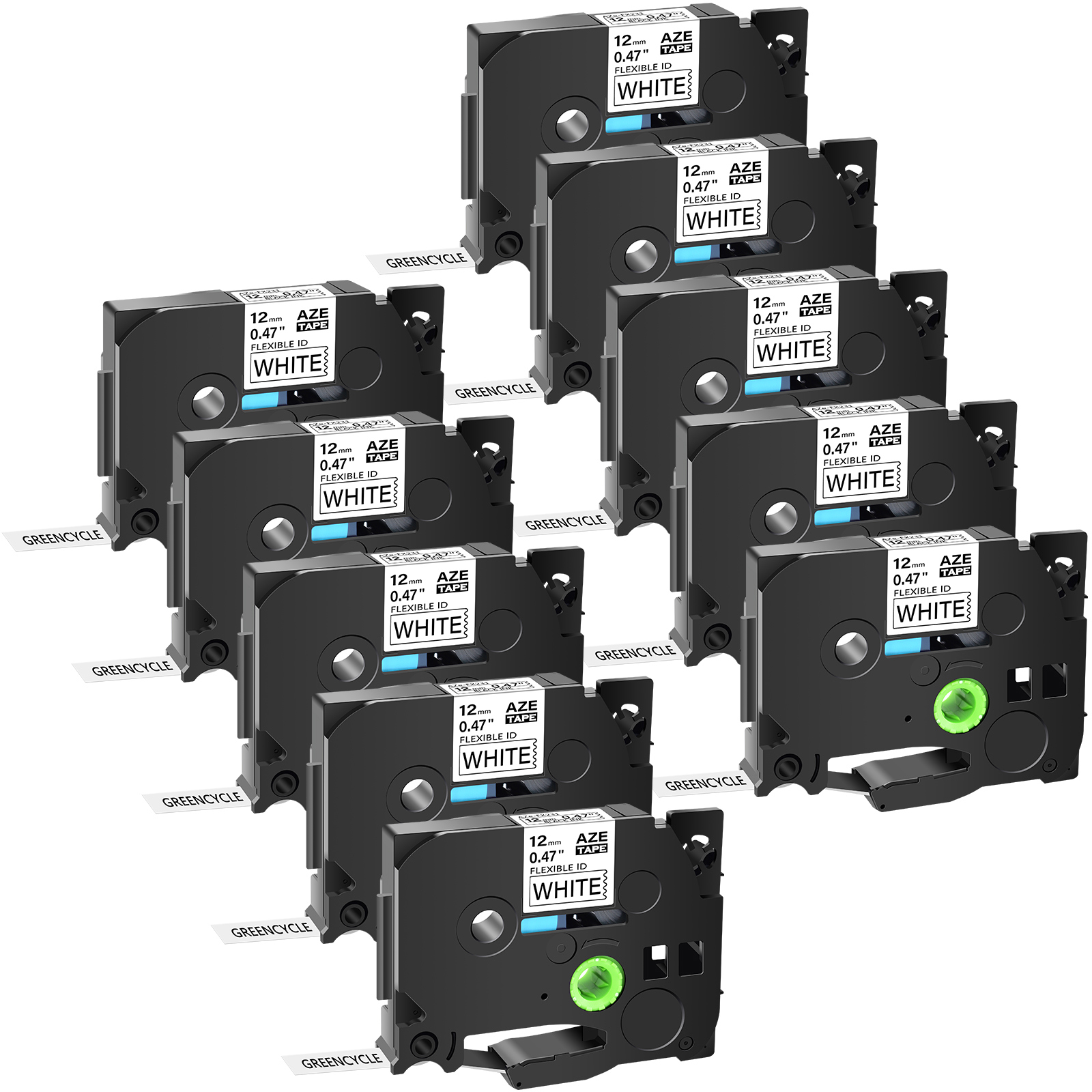 greencycle TZE-FX231-10PK GREENCYCLE 10PK Black on White TZe-FX231 TZ-FX231 Flexible ID Laminated Label Tape for Brother P-touch Label Maker(12mm x8m)