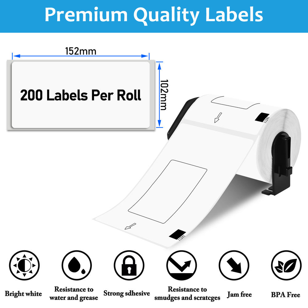 GREENCYCLE 6 Roll (200 Labels/Roll) White Paper Shipping Label Compatible for Brother DK-1241 4''x6'' (102mm x 152mm) QL Printer