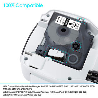 GREENCYCLE 50PK Compatible Dymo D1 45013 S0720530 Black on White Refill Tape 12mm 1/2'' x 23ft 7m ColorPop 450 Duo Label Maker