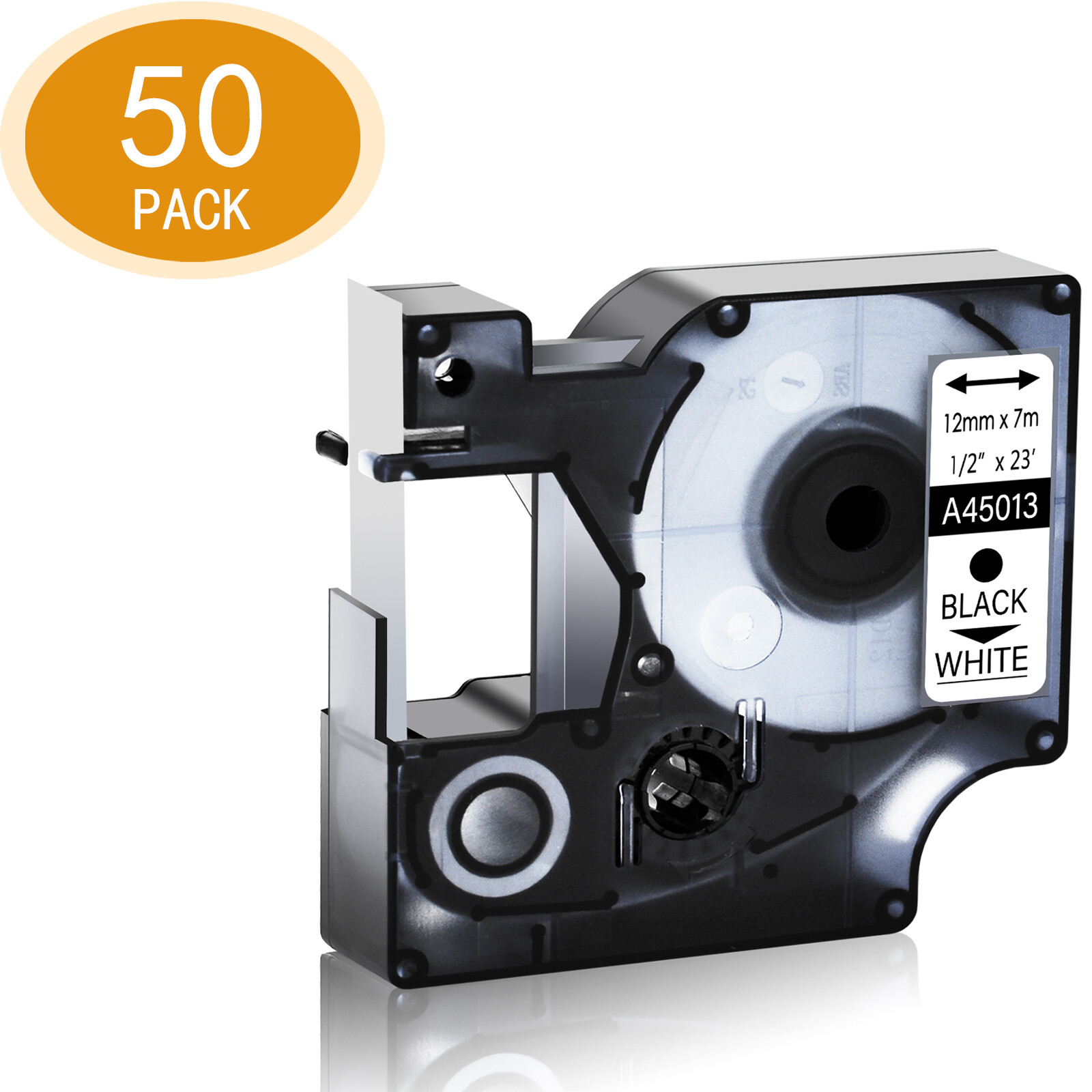 greencycle TC-A45013-50PK GREENCYCLE 50PK Compatible Dymo D1 45013 S0720530  Black on White Refill Tape 12mm 1/2'' x 23ft 7m ColorPop 450 Duo Label ...