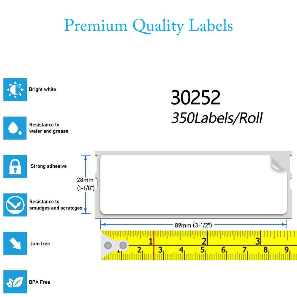 GREENCYCLE 10 Roll (350 Label/Roll) Standard White Shipping Address Label for Dymo 30252 1-1/8''(28mm) X 3-1/2''(89mm) BPA Free