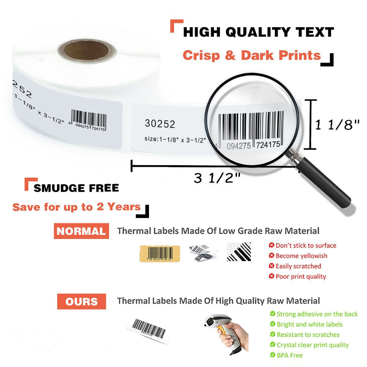 GREENCYCLE 20 Roll (350 Label/Roll) Standard White Shipping Address Label for Dymo 30252 1-1/8''(28mm) X 3-1/2''(89mm) BPA Free