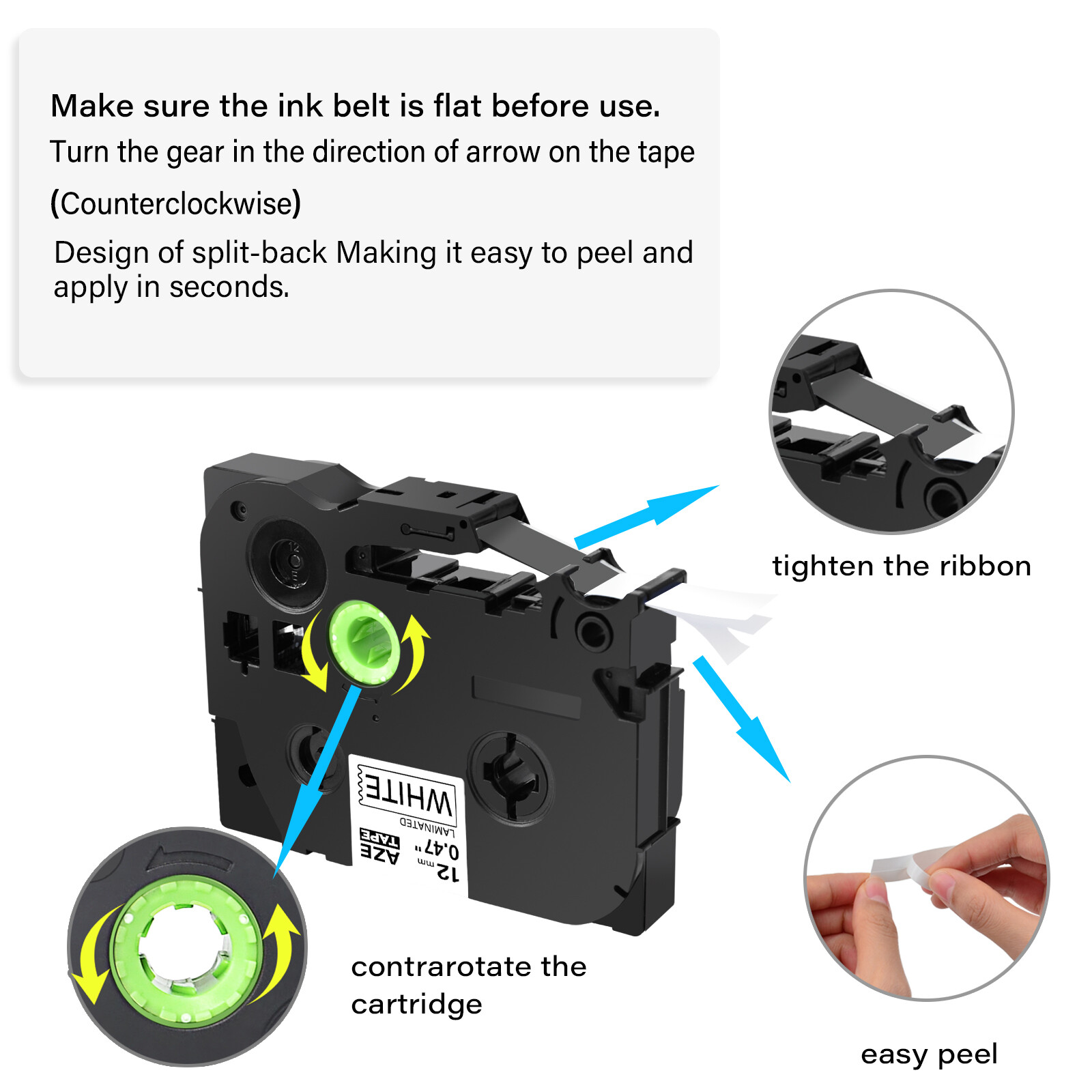 greencycle GREENCYCLE 8 x Compatible for Brother P-touch Label Maker TZe231 TZ231 TZe Tape 12mm 0.47'' Black on White Laminated Label Tape