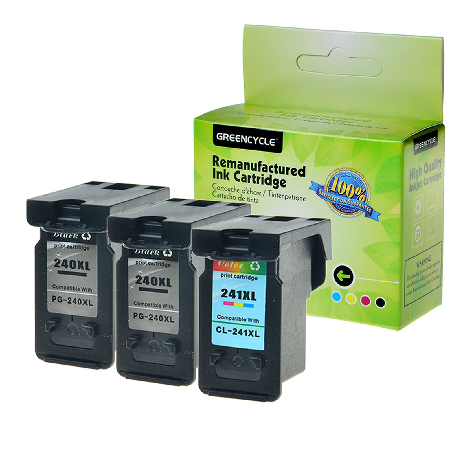 GREENCYCLE Ink Cartridge Remanufactured Set PG-240XL CL-241XL (2 Black & 1 Color) 3 Pack for Canon PIXMA Printer,With Chip