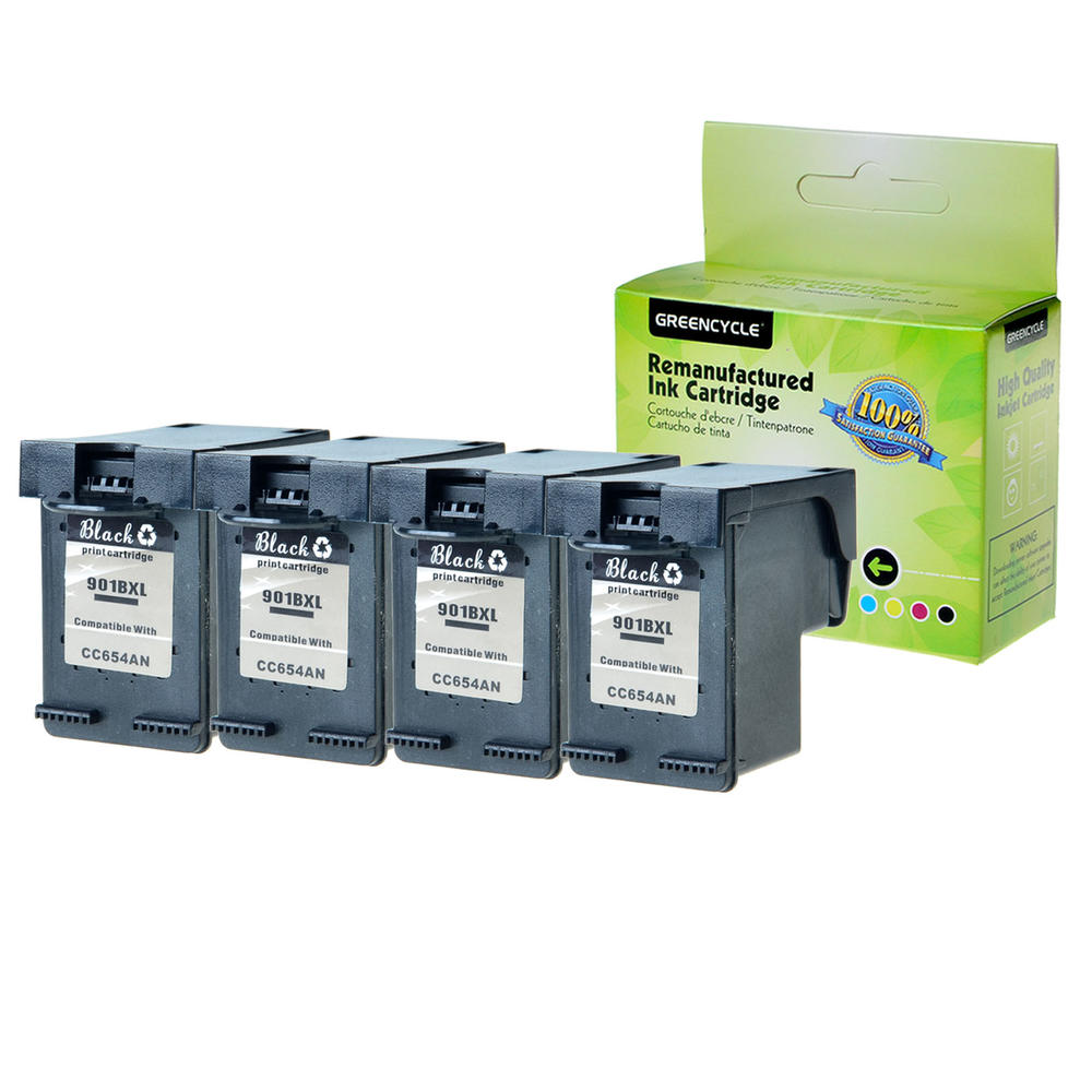 GREENCYCLE 4PK Remanufactured 901XL 901 XL CC654AN Black Ink Cartridge Compatible for HP Officejet G510a J4524 4500 Printer