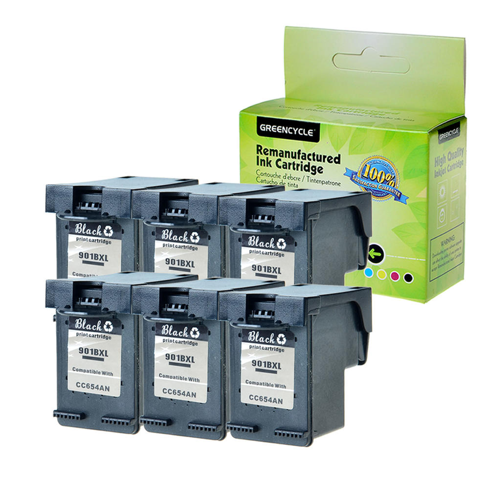 GREENCYCLE 6PK Remanufactured 901XL 901 XL CC654AN Black Ink Cartridge Compatible for HP Officejet G510a J4524 4500 Printer