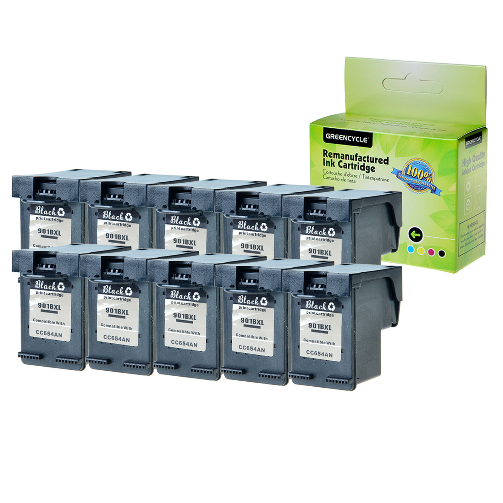 GREENCYCLE 10PK Remanufactured 901XL 901 XL CC654AN Black Ink Cartridge Compatible for HP Officejet G510a J4524 4500 Printer